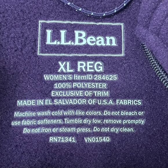 LL Bean Jacket Womens XL Purple Polartec Recycled Fleece Hooded Full Zip Pockets - Picture 11 of 13